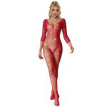 CATSUIT DE REDE COM DIAMANTES MANGA COMPRIDA VERMELHO TAMANHO UNICO