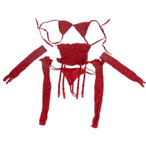 CONJUNTO DE REDE COM LUVAS E DIAMANTES VERMELHO CONJUNTO