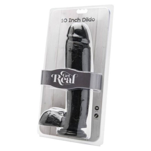 DILDO REALÍSTICO GET REAL COM TESTÍCULOS (PRETO) | 25,5 CM