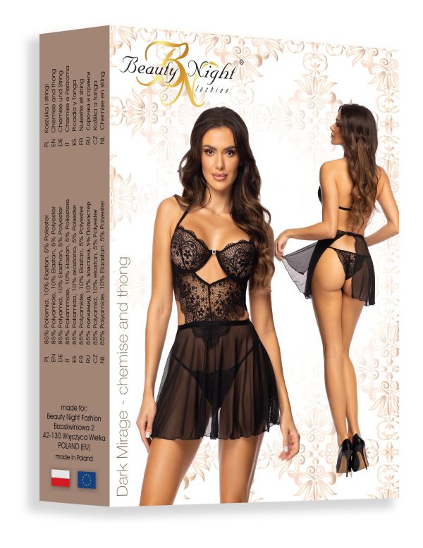 CAMISA DE NOITE E TANGA DARK MIRAGE PRETA BEAUTY NIGHT FASHION