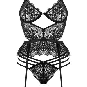 CORPETE E TANGA LACE TEMPTATION PRETO BEAUTY NIGHT FASHION - Image 6