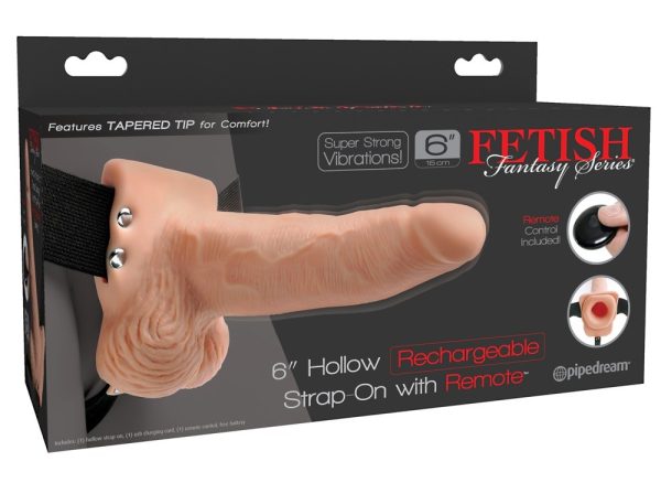 ARNÊS COM DILDO OCO RECARREGÁVEL 6" HOLLOW RECHARGEABLE STRAP-ON COM COMANDO FETISH FANTASY SERIES