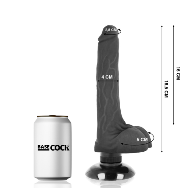 VIBRADOR REALÍSTICO BASECOCK PRETO (COM COMANDO) | 18,5 CM