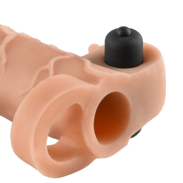 MANGA EXTENSORA PARA O PÉNIS REAL FEEL 2 COM VIBRADOR (PELE CLARA)