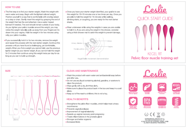 KIT DE TREINO DE PAVIMENTO PÉLVICO LESLIE | 6 PESOS
