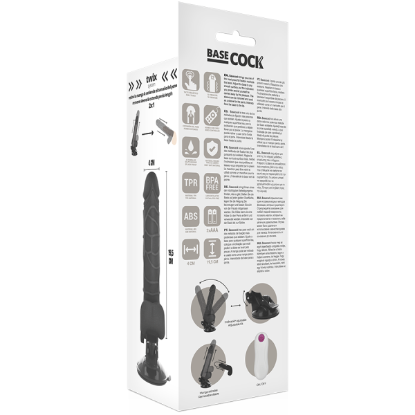 VIBRADOR REALÍSTICO BASECOCK (COM TESTÍCULOS E COMANDO) | 19.5 CM
