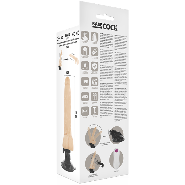 VIBRADOR REALÍSTICO BASECOCK (COM TESTÍCULOS E COMANDO) | 19 CM