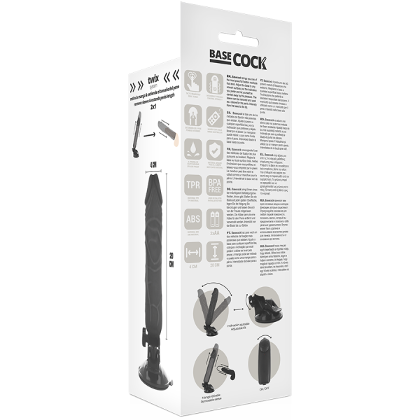 VIBRADOR REALÍSTICO BASECOCK PRETO (COM COMANDO) | 20 CM