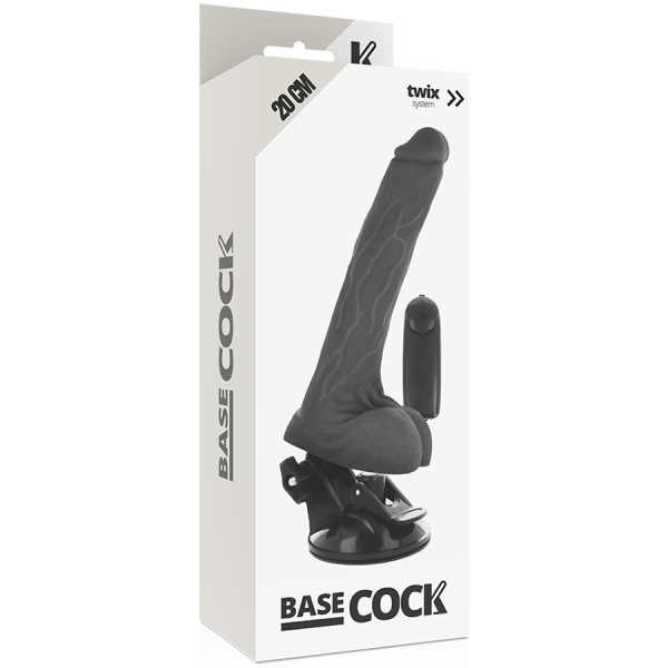 VIBRADOR REALÍSTICO BASECOCK PRETO (COM COMANDO E TESTÍCULOS) | 20 CM