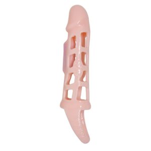 BAILE - FUNDA EXTENSORA PENE CON VIBRACIÓN Y STRAP NATURAL 13.5 CM - Image 1