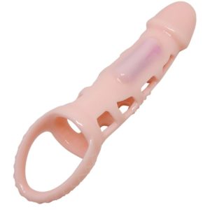 BAILE - FUNDA EXTENSORA PENE CON VIBRACIÓN Y STRAP NATURAL 13.5 CM - Image 4