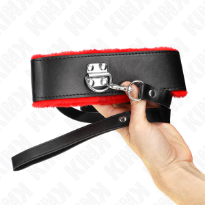 COLEIRA BDSM PELE COM TRELA 116 CM (VERMELHO) | 40-48 CM X 6 CM - Image 3