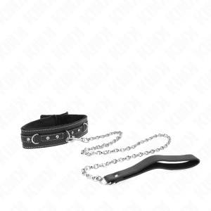 COLEIRA BDSM DE COURO PVC COM TRELA 105 CM E DIAMANTES DE IMITAÇÃO | 41.5 X 4 CM - Image 3