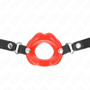 MORDAÇA BDSM LABIAL COM CORREIA DE COURO ECOLÓGICO (VERMELHO) - Image 3