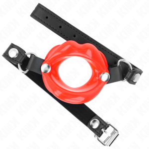 MORDAÇA BDSM LABIAL COM CORREIA DE COURO ECOLÓGICO (VERMELHO) - Image 2