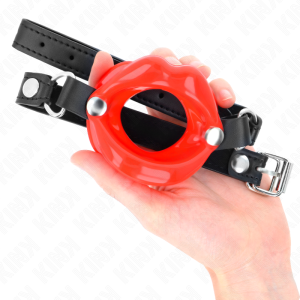 MORDAÇA BDSM LABIAL COM CORREIA DE COURO ECOLÓGICO (VERMELHO) - Image 4