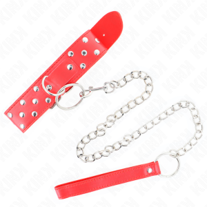 COLEIRA BDSM REBITES COM TRELA 65 CM (VERMELHO) | 36-50 CM X 3.8 CM - Image 5