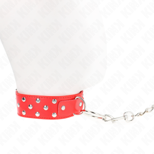 COLEIRA BDSM REBITES COM TRELA 65 CM (VERMELHO) | 36-50 CM X 3.8 CM - Image 3