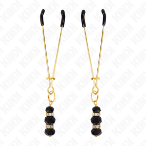 PINÇAS PARA MAMILOS FINA COM 3 BOLAS DE VIDRO (DOURADO / PRETO) | 7 CM - Image 2