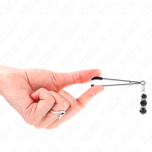 PINÇAS PARA MAMILOS FINA COM 3 BOLAS DE VIDRO (PRATEADO / PRETO) | 7 CM - Image 2