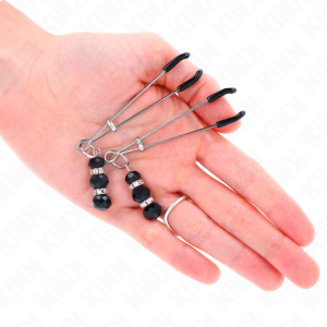 PINÇAS PARA MAMILOS FINA COM 3 BOLAS DE VIDRO (PRATEADO / PRETO) | 7 CM - Image 3