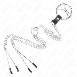 ANEL PARA O PÉNIS TRIPLO EM METAL COM CORRENTE E PINÇAS PARA OS MAMILOS | 3.2 CM A 4.5 CM / 26 CM - Image 4