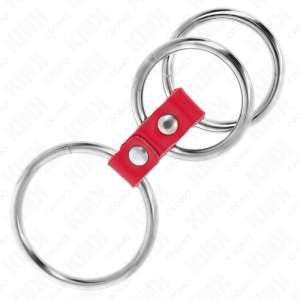 ANEL PARA O PÉNIS TRIPLO EM METAL (VERMELHO) | 3.7 CM A 5 CM - Image 3