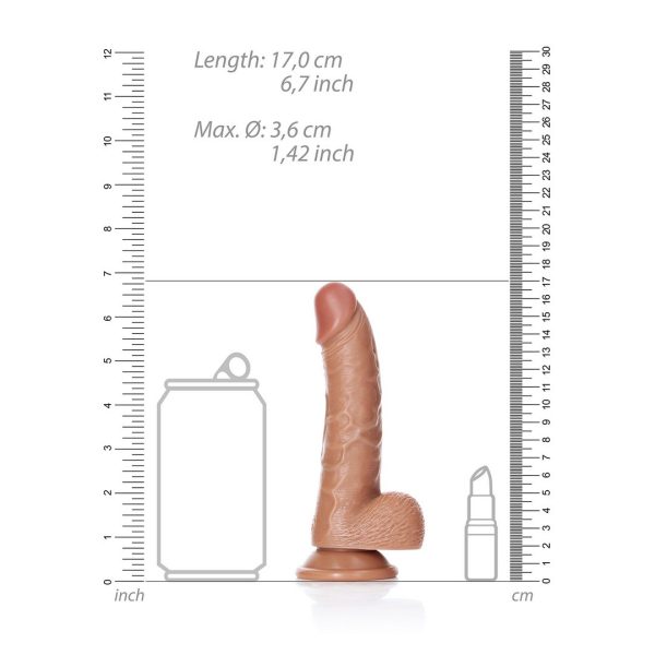 DILDO REALÍSTICO CURVO COM TESTÍCULOS (TAN) | 15,5 CM