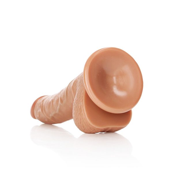 DILDO REALÍSTICO CURVO COM TESTÍCULOS (TAN) | 18 CM