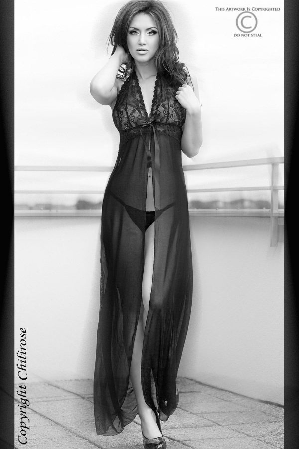 CAMISA DE NOITE E TANGA CR-3275 (PRETO) 2 CAMISA DE NOITE E TANGA CR-3275 (PRETO)