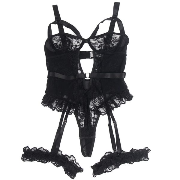 BODY DE RENDA COM CINTO DE LIGAS (PRETO) | S/M