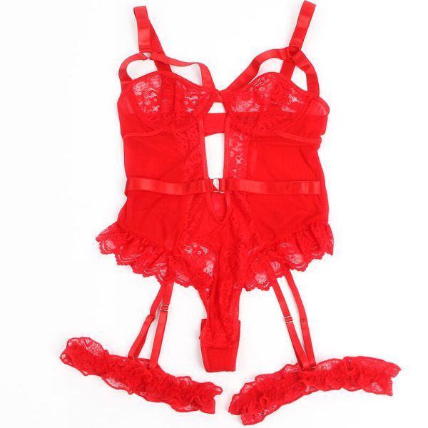BODY DE RENDA COM CINTO DE LIGAS (VERMELHO) | S/M