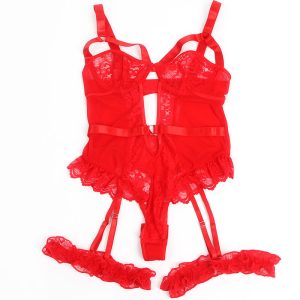 BODY DE RENDA COM CINTO DE LIGAS (VERMELHO) | L/XL - Image 3