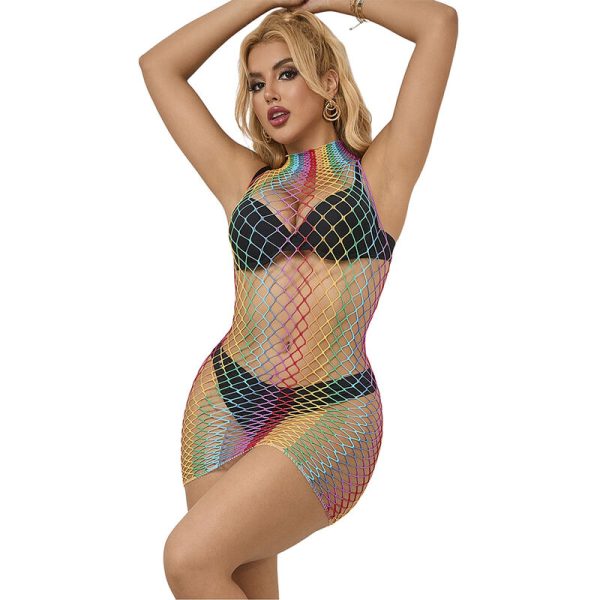 VESTIDO DE REDE ARCO-ÍRIS SEM MANGAS 952433 | T. ÚNICO