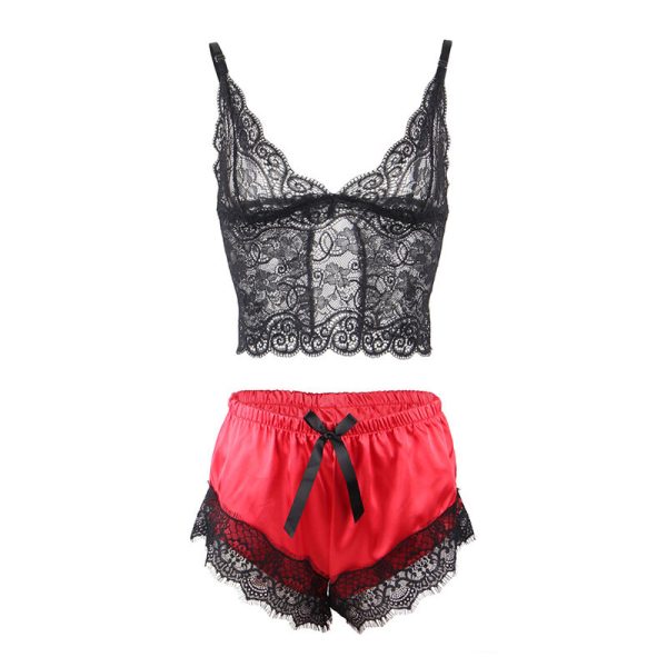 PIJAMA DE CETIM E RENDA 953959 (PRETO / VERMELHO) | L/XL