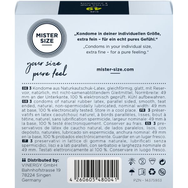 PRESERVATIVOS MISTER SIZE TAMANHO S (49 MM) | 3 UNIDADES