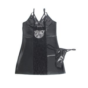 VESTIDO DE COURO PU COM RENDA FLORAL 957520 | L/XL - Image 4