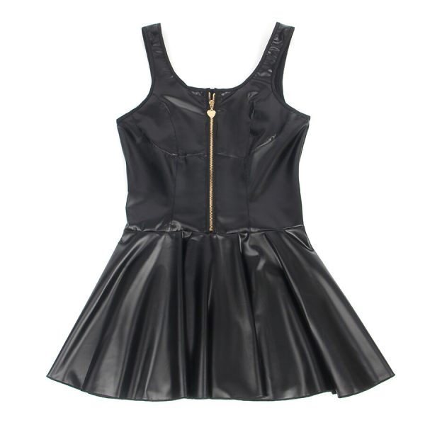 VESTIDO DE COURO PU COM ZÍPER CORAÇÃO 957667 (PRETO) | S/M