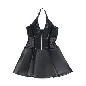 VESTIDO DE COURO PU COM ZÍPER E RENDA 957704 (PRETO) | S/M - Image 5