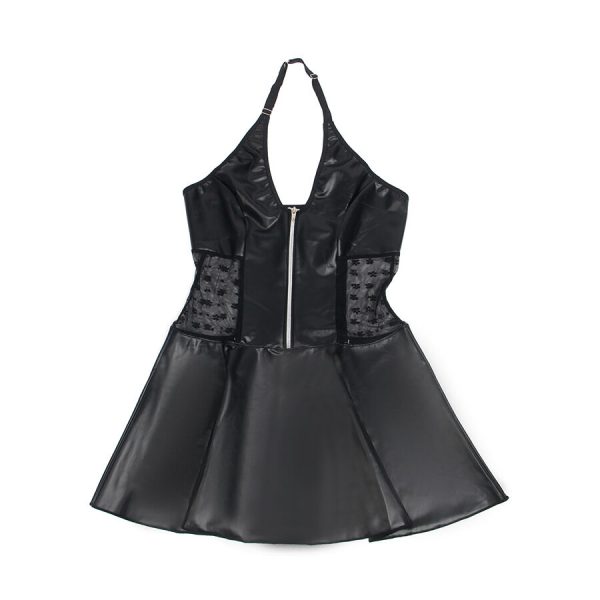 VESTIDO DE COURO PU COM ZÍPER E RENDA 957704 (PRETO) | L/XL