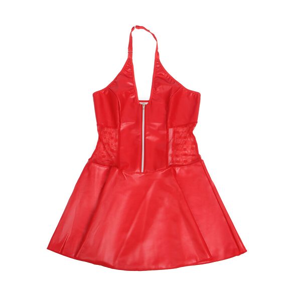 VESTIDO DE COURO PU COM ZÍPER E RENDA 957704 (VERMELHO) | L/XL