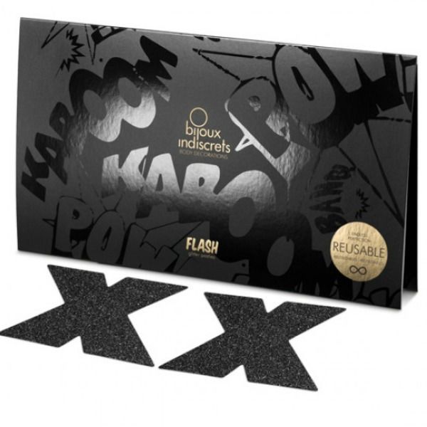 TAPA-MAMILOS EM FORMA DE CRUZ BIJOUX FLASH (PRETO)