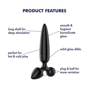 DILDO DE VIDRO COM PLUG TRIPLE CRYSTAL 1 (PRETO) - Image 2