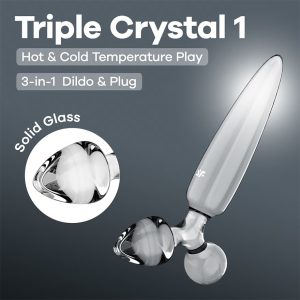 DILDO DE VIDRO COM PLUG TRIPLE CRYSTAL 1 (TRANSPARENTE) 9 DILDO DE VIDRO COM PLUG