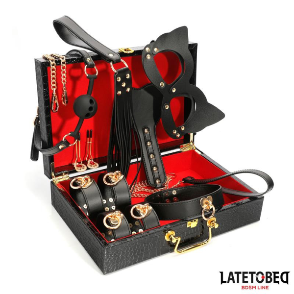 LATETOBED BDSM LINE – KIT BONDAGE DE 8 PEÇAS EM COURO COM MALA DE ARMAZENAMENTO