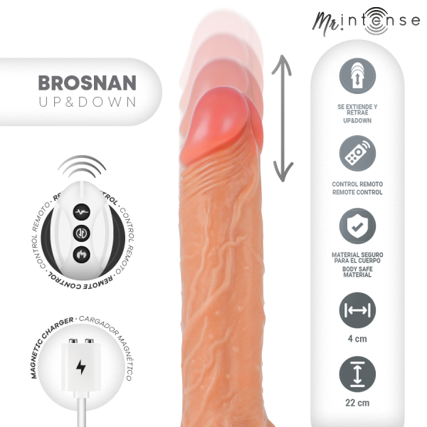 VIBRADOR REALÍSTICO BROSNAN UP AND DOWN + CONTROLO REMOTO | 22 / 4 CM