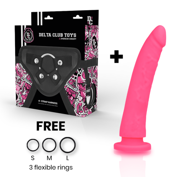 STRAP-ON DELTA CLUB COM DILDO (FÚCSIA) | 17 CM