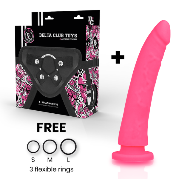 STRAP-ON DELTA CLUB COM DILDO (FÚCSIA) | 20 CM