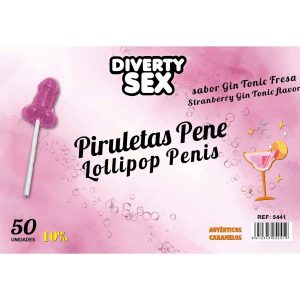 DIABLO GOLOSO - 50 PIRULETAS PENE GIN TONIC FRESA 10% ALCOHOL - Image 1