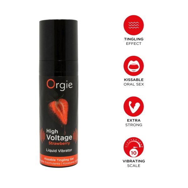 148077.jpg GEL COM VIBRAÇÃO E SABOR A MORANGO HIGH VOLTAGE 15ML ORGIE